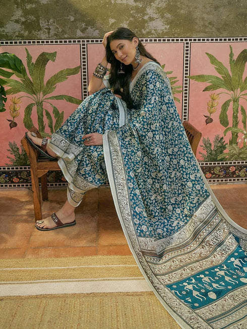 Vasthrlay Womens Printed Unstitched Beige Saree