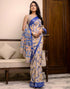 Vasthrlay Womens Printed Dark Blue Saree With Unstitched Blouse Piece