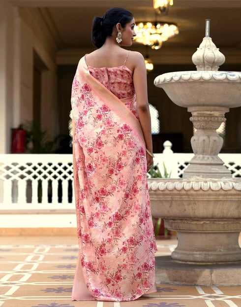 Vasthrlay Womens Printed Unstitched Beige Saree