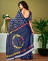 Vasthrlay Chanderi Printed Unstitched Blue Saree