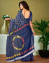 Vasthrlay Chanderi Printed Blue And White Saree With Unstitched Blouse Piece