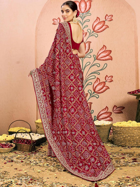 Vasthrlay Georgette Embroidery Unstitched Dark Green Saree