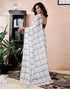 Vasthrlay Chanderi Printed White Saree With Unstitched Blouse Piece