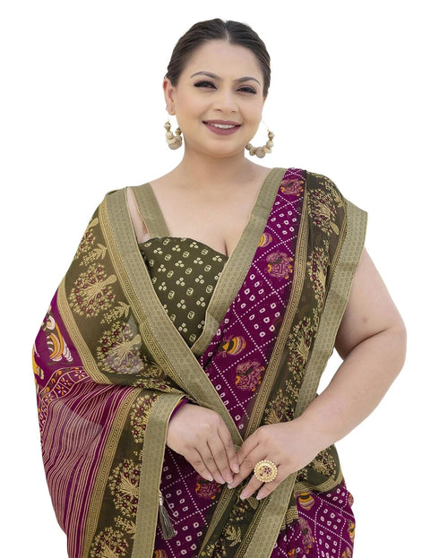 Vasthrlay Georgette Bandhani Unstitched Purple Saree