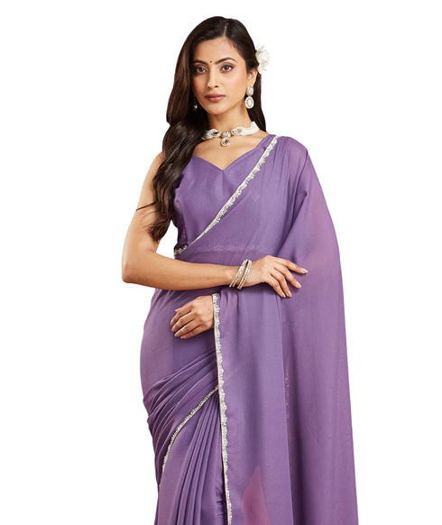 Vasthrlay Maroon Border Unstitched Saree