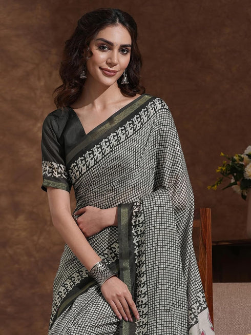 Vasthrlay Weaving Printed Unstitched Dusty Pink Saree