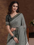 Vasthrlay Weaving Printed Black And Beige Saree With Unstitched Blouse Piece