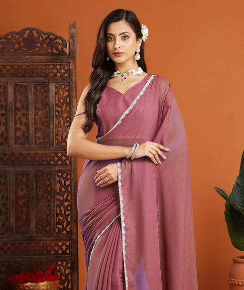 Vasthrlay Pink Border Unstitched Saree