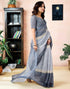 Vasthrlay Womens Printed Beige And Dark Dusty Green Saree With Unstitched Blouse Piece