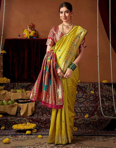 Vasthrlay Womens Paithani Unstitched Pink Saree