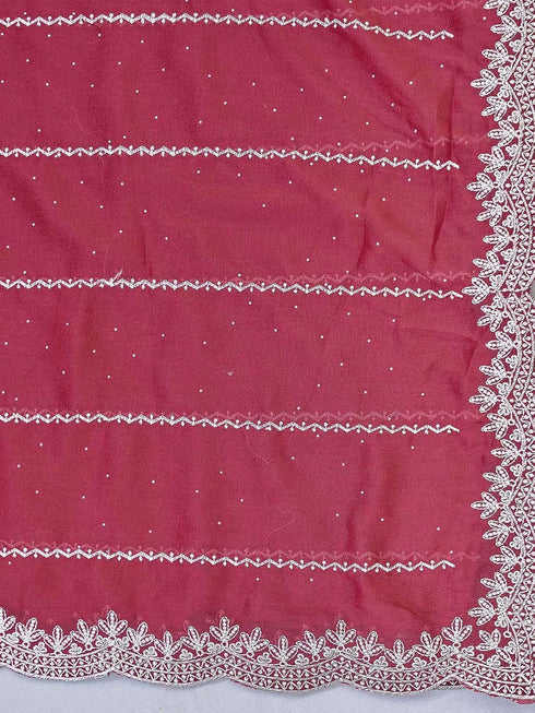 Vasthrlay Georgette Embroidery Wine Saree