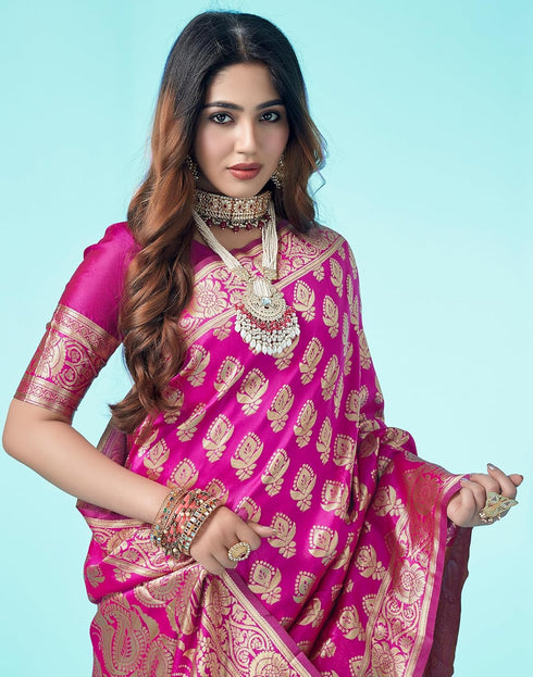 Vasthrlay Banarasi Jacquard Unstitched Yellow Saree