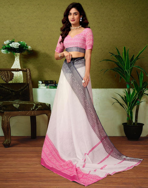 Vasthrlay Womens Cotton Printed Pink Saree