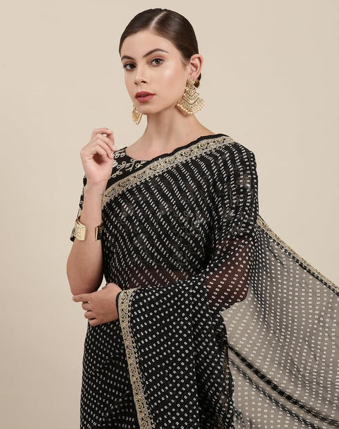 Vasthrlay Bandhani Georgette Unstitched Black Saree