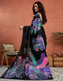 Vasthrlay Womens Printed Black And Purple Saree With Unstitched Blouse Piece