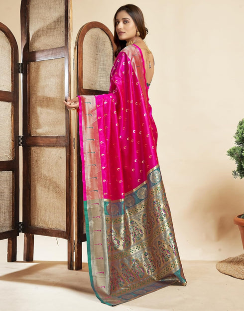 Vasthrlay Paithani Jacquard Unstitched Pink Saree