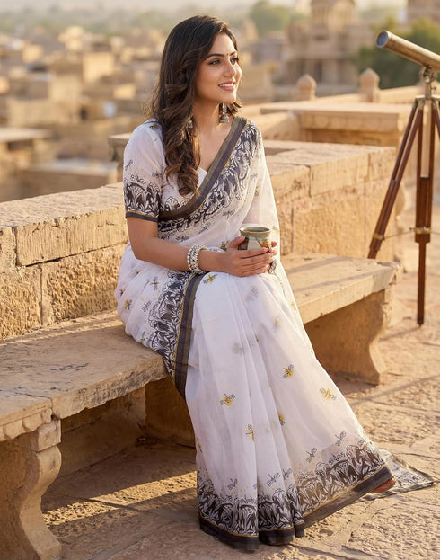 Vasthrlay Womens Printed Unstitched Olive Green Saree