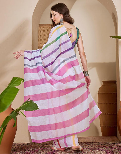 Vasthrlay Womens Printed Unstitched White Saree