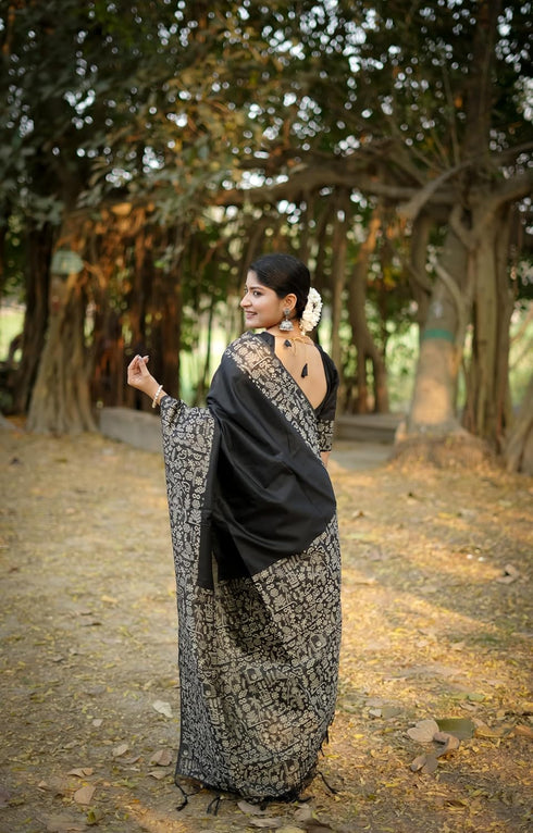 Vasthrlay Tussar Kalamkari Geometric Floral Design