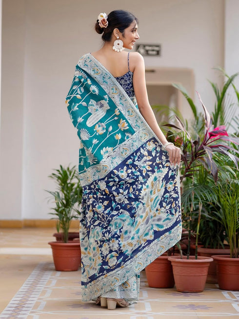 Vasthrlay Kalamkari Printed Olive Saree