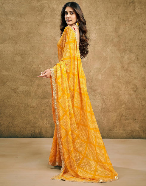 Vasthrlay Chiffon Bandhani Unstitched Yellow Saree