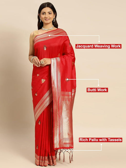 Vasthrlay Jacquard Traditional Unstitched Red Ethnic Wear