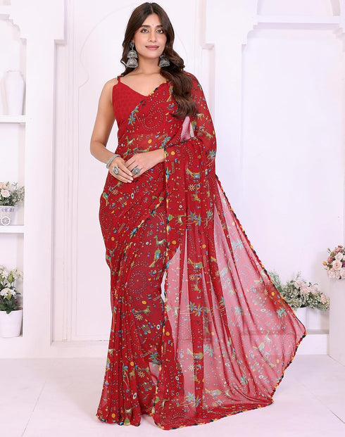 Vasthrlay Georgette Printed Jacquard Material Ethnic Wear