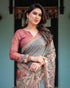 Vasthrlay Traditional Off White Grey Pink Saree