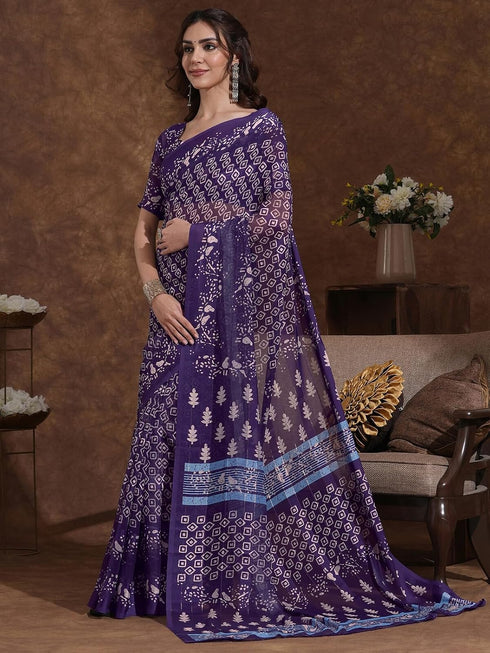 Vasthrlay Shimmer Georgette Purple Saree With Unstitched Blouse Piece