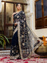Vasthrlay Georgette Embroidery Navy Blue Saree With Unstitched Blouse Piece