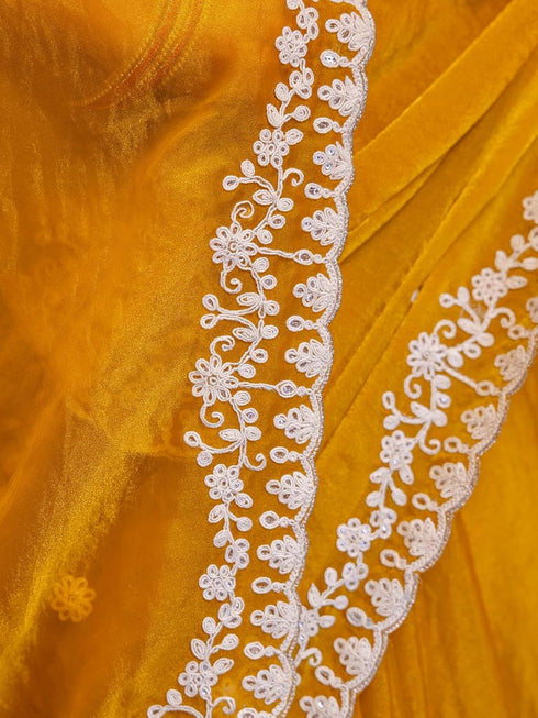 Vasthrlay Sequins Embroidery Turmeric Saree