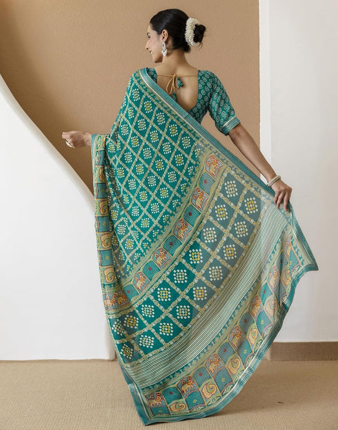 Vasthrlay Georgette Bandhani Unstitched Purple Saree