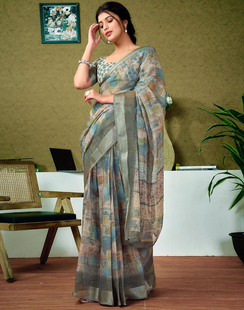 Vasthrlay Womens Cotton Printed Brown Saree