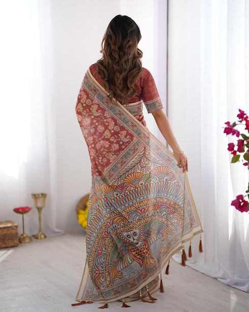 Vasthrlay Handloom Grey Beige Traditional Saree