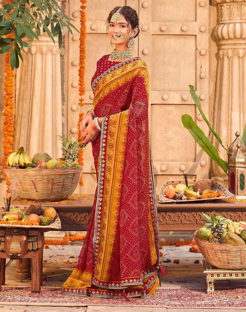 Vasthrlay Georgette Embroidery Unstitched Red Saree