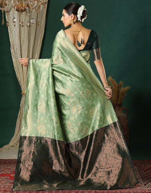 Vasthrlay Banarasi Kanjivaram Unstitched Beige Saree