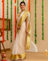 Vasthrlay Special Weaving White | Golden Border Saree With Unstitched Blouse Piece