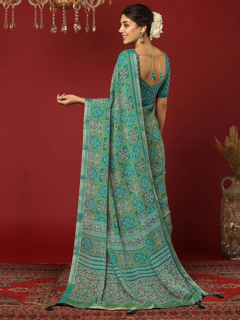 Vasthrlay Georgette Bandhani Unstitched Pink Saree