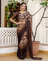 Vasthrlay Georgette Printed Dark Brown Saree With Unstitched Blouse Piece