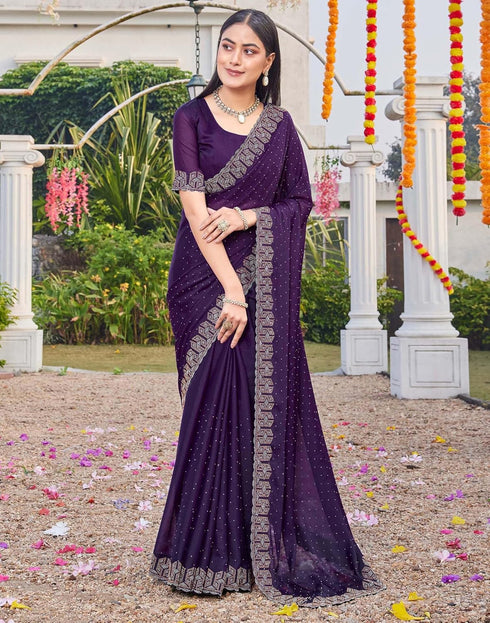 Vasthrlay Georgette Scalloped Unstitched Red Saree