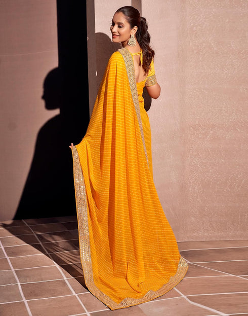 Vasthrlay Georgette Embroidery Unstitched Yellow Saree