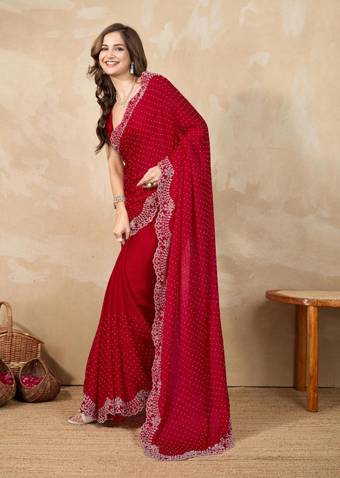 Vasthrlay Georgette Siroski Unstitched Black Ethnic Wear