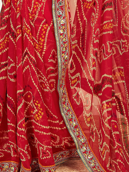 Vasthrlay Georgette Embroidery Unstitched Red Saree