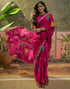 Vasthrlay Scalloped Embroidery Dark Rani Pink Saree With Unstitched Blouse Piece