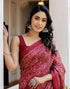 Vasthrlay Bandhani Printed Dark Red Saree With Unstitched Blouse Piece