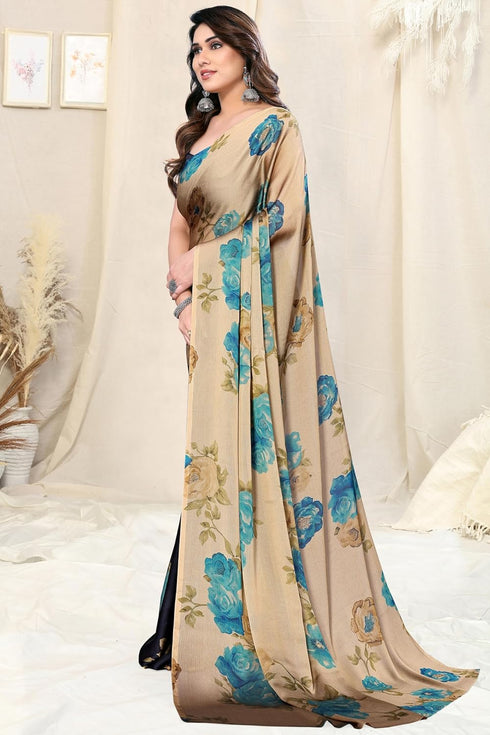 Vasthrlay Fashion Chiffon Printed Grey Ethnic Wear