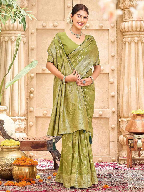 Vasthrlay Womens Banarasi Unstitched Mauve Saree