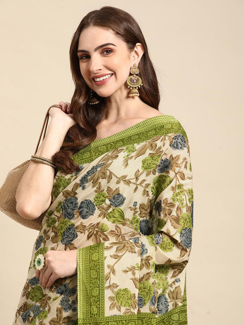 Vasthrlay Cotton Printed Mulmul Blue Saree