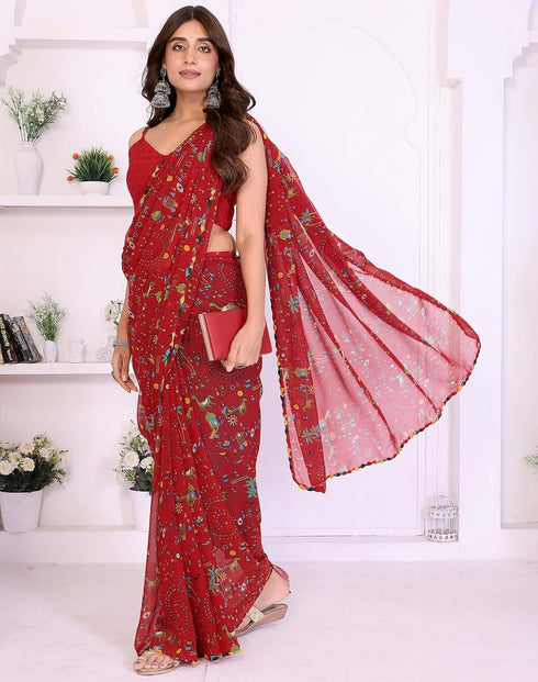 Vasthrlay Georgette Printed Jacquard Material Ethnic Wear
