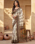 Vasthrlay Chanderi Printed Off-White | Dark Brown Saree With Unstitched Blouse Piece